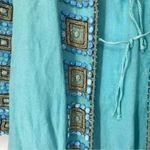 VINTAGE LINEN KAFTAN COVER UP WOMENS ML EMBELLISHED STONE LONG MAXI BOHO RESORT Blue Size M Photo 9