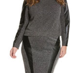 Lane Bryant Salt & Pepper Faux Leather Paneled Skirt Set Photo 0