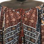 One The Land paisley teal brown‎ long sleeve peasant top womens size S Photo 2