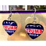 Trump 2024 MAGA Earrings Patriotic New Heart Shaped Dangle Hooks Electi… Blue Photo 3