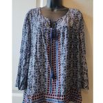 Cato Tunic Top Geometric Print 3/4 Sleeve Blue Tie at Neck Size XL Photo 0