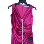 Mac Duggal NEW Size 4 Lipstick Pink Satin Ruched V-Neck Faux Wrap Midi Dress Photo 5