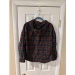 L.L.Bean Women's Plaid Flannel Relaxed Full Zip Hoodie Shirt XS Gray Red READ Photo 4
