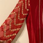 Dhanak Pakistan Women's Red Gold Embroidered Kurta Kurti Tunic Size Medium Photo 2
