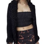 Urban Outfitters  NWT Soule Fringe Trim Velvety Knit Cardigan Black Size M Photo 2