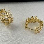 13mm Small CZ Leaf Hoop Earrings for Women Gold Photo 1