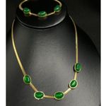 18K Gold Plated green Emerald Necklace SET Stainless Steel womens jewelry green Photo 1
