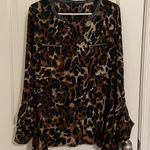 Rafaella NWOT  women’s leopard print faux leather neck long sleeve‎ blouse large Photo 0
