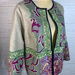 Peck & Peck  Blazer Jacket Womens Size M Graphic Open Front Linen Blend Modern Photo 5