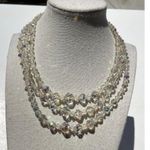 Vintage 3 Strand AB Aurora Borealis Crystal Faceted Beads Style Necklace 15.5” White Photo 6