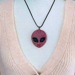 Hot Topic Pink Glitter resin Alien Pendant Necklace Photo 0