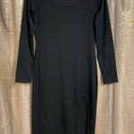 SheIn  Privé Black Long Sleeve Ribbed Square Neck Split Thigh Dress, Large Photo 0