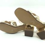 H Halston Womens Block Heel Sandals Vegan Leather Gold Size 5 Photo 3