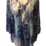 Soft Surroundings  SILK Blue Water~Color Tunic Swim Cover ~Up Sz. 3X Beading Photo 0