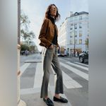 ZARA Straight Mid Rise Fray Hem Jeans Rigid Denim Gray Black sz 28 Photo 4