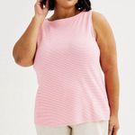 Croft & Barrow  Tank Pink Stripe Cotton Women’s Plus 3X New Boat Neck Layer New Photo 2