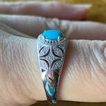Sleeping Beauty Turquoise White Diamond Accent Art Deco Ring Size 8.75 Silver Photo 2
