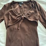 Cable & Gauge Brown Long Sleeve Top 55% Silk Y2K Preppy Style Size Medium Photo 1