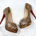 Christian Louboutin Altadama 140 Watersnake Open Toe Platform Heels Brown 38 Photo 1