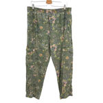 Anthropologie Classic Seamed Joggers Pants Floral Linen Blend Green Size Large Photo 2