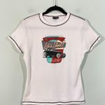 Hanes Vtg Y2K Women's White Old Cars Graphics Short Sleeve Tee Size M Photo 0