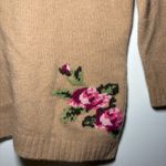 Gap  Vintage Y2K  Camel Sweater with Pink Floral Embroidered Lambswool Small Photo 1
