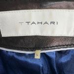 T Tahari Black Leather Collarless Zip Front Jacket Women's Size L Photo 4