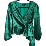 Merona Meraki Green Polka Dot Satin Faux Wrap Long Sleeve Top Waist Tie Size Medium Photo 2