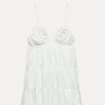 ZARA  dress mini Boho floral ruffle Poplin flowy cotton white summer vacation  Photo 9