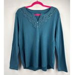 NorthCrest Womens Plus Size 1X Teal Long Sleeve Top With Lace Detail Green Photo 1