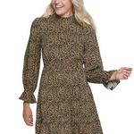 Popsugar  Mock Neck Mini Dress Leopard Animal Print Cuffed Flutter Sleeves Size M Photo 12