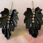 vintage Black elegant dangling leaf earrings w/ diamond strip Photo 5