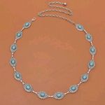 Turquoise Antiqued Style Silver Metal Belt With Carnelian Stone Inlay & Engraved Blue Photo 5