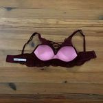 PINK - Victoria's Secret  Maroon Lace Push-up Bra Size Small Padded Underwire Photo 2