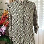 ZARA  GEOMETRIC SQUARES PRINT SHIRT in Cream/Green/Black Photo 4