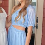 Blue One Shoulder Cutout Puff Sleeve Dress Photo 1