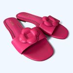 Larroudé Floral Flat Slide Sandals Hot Pink Leather Women’s Size 8 Chic Feminine Photo 1