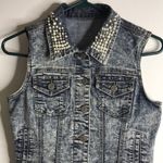 Wax Jean Wax jeans Acid wash bedazzled denim vest cutoff sleeves with pearls Photo 1