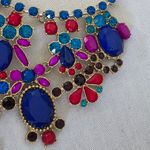 Statement Bib Necklace Gold Chain And Jewel Tone Colors Blue Photo 4