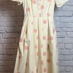 Ivy City Co Women's XXS Cream Pink Polka Dot Midi Dress Peter Pan Collar NWT Photo 0