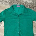 Edikted Sz S Green Terrycloth Short Sleeve Top Button Down Shirt Terry Cloth Photo 3