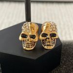 18K Gold Plated Skull Stud Earrings for Men Women,Unisex Punk Hip Hop Earrings Photo 5