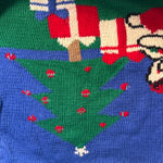 Vintage 90s Allen Solly Wool Christmas Sweater Tree Gifts Santa Hat Blue Large Photo 13