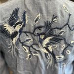 Chico's Chico’s Bird Embroidered Denim Jacket with Bird Embroidery Chambray Bomber Photo 6