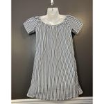 AG Adriano Goldschmied Dress Womens Medium Blue White Striped Off Shoulder Shift Photo 5