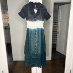 J.Crew NWT Cerise Shirt-dress Dip-dyed Ramie Green Blue Photo 1