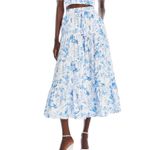 AQUA  Sleeveless Square Neck Blue Toile Crop Top & Midi Tiered‎ Skirt  Size L NWT Photo 3