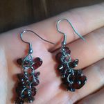 Indian Garnet and Red Seed Bead Dangle Earrings Photo 7