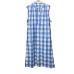 LL Bean Blue Plaid Sleeveless Midi Dress Pockets Size LARGE‎ Photo 3