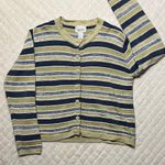 Christopher & Banks Christopher Banks Green and Blue Striped Button Down Sweater   Photo 0